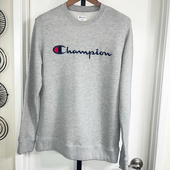 Champion Mens Embroidered Script Logo Sweatshirt - Heather Gray, Size M - Picture 6 of 6
